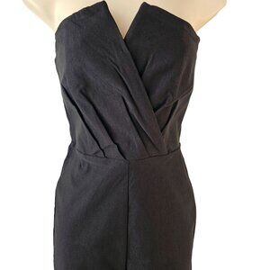 Nasty Gal Black Crossover Strapless Jumpsuit Sz S Stretch Skinny Leg Bone Bodice